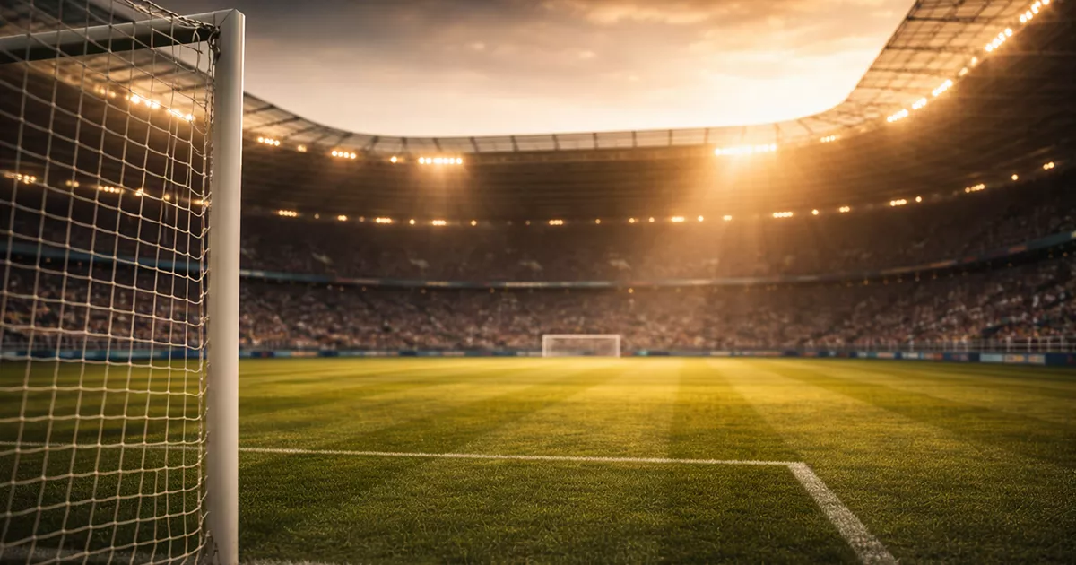 Guía completa de apuestas de fútbol: campo de fútbol iluminado al atardecer