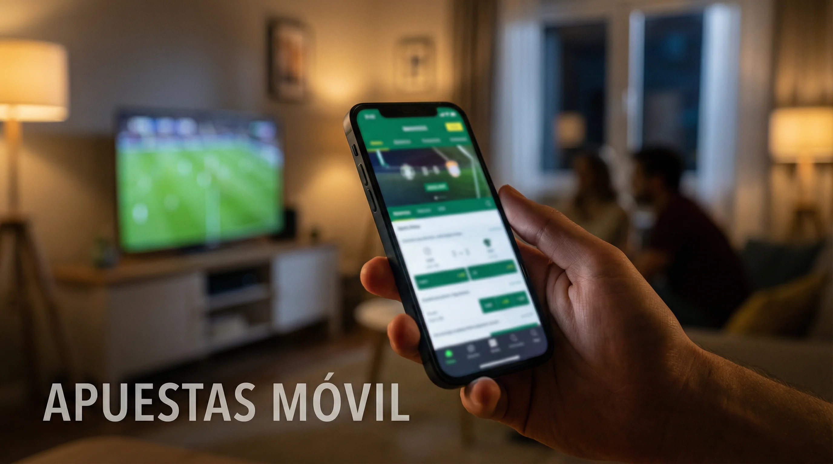 Mano sosteniendo un smartphone con una aplicación de apuestas deportivas de fútbol abierta