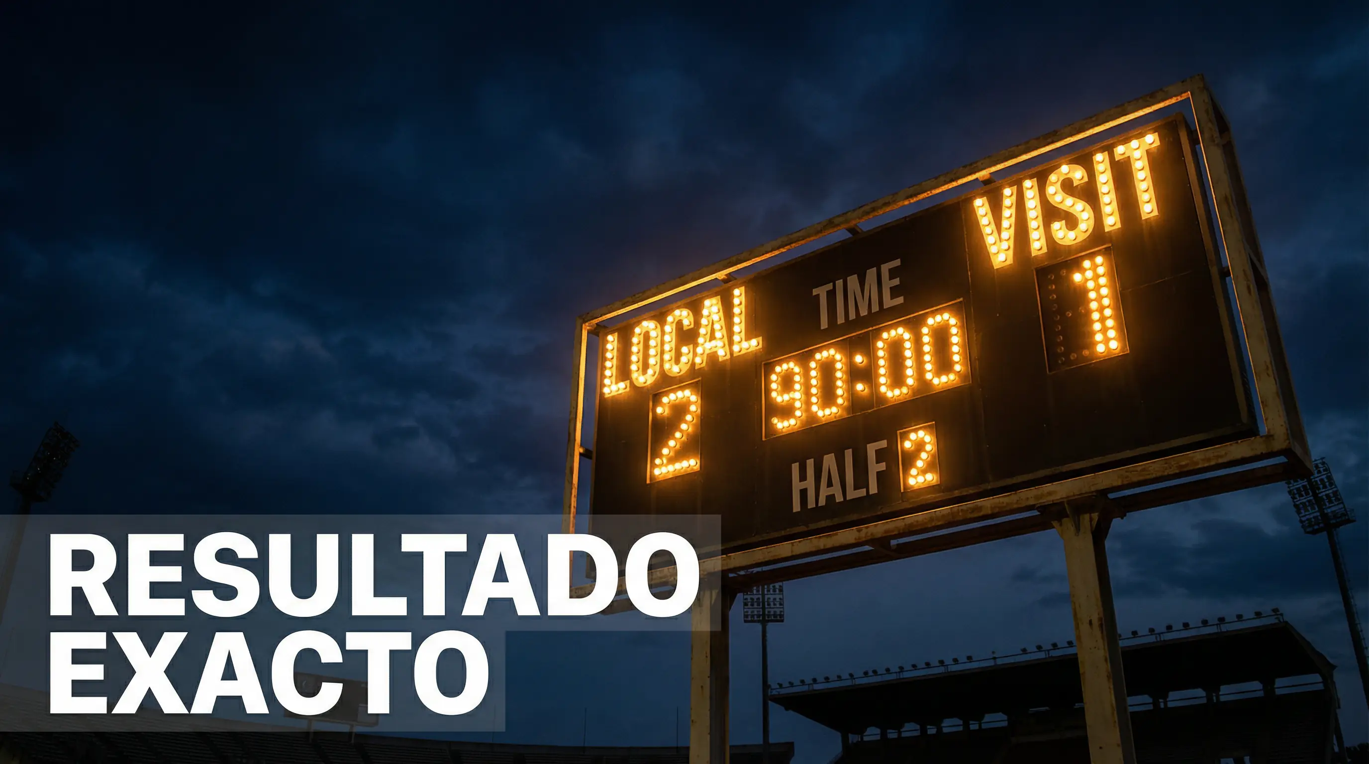 Marcador de estadio de fútbol mostrando un resultado de partido para apuestas de resultado exacto