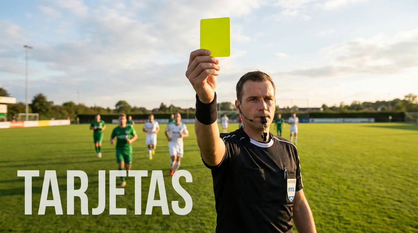 Árbitro de fútbol mostrando una tarjeta amarilla durante un partido en un campo de césped natural